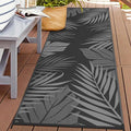 GENIMO Outdoor Rug, Waterproof Plastic Runner Rugs, 2.5'x8' Black Grey | Outside Leaf Carpet Mat for Patio Decor, Porch, Deck, Balcony, Camping, RV, Picnic, Beach, Reversible, Foldable, Lightweight