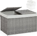 SETVSON Storage Basket with Lid PE Rattan 27.8 Gal Wicker Chest, Gray | 105L Woven Wicker Baskets with 2 Separate Lids, 2 Removable, washable linings, Sturdy Iron Frame, 25.2 x 15.4 x 16.1 Inches