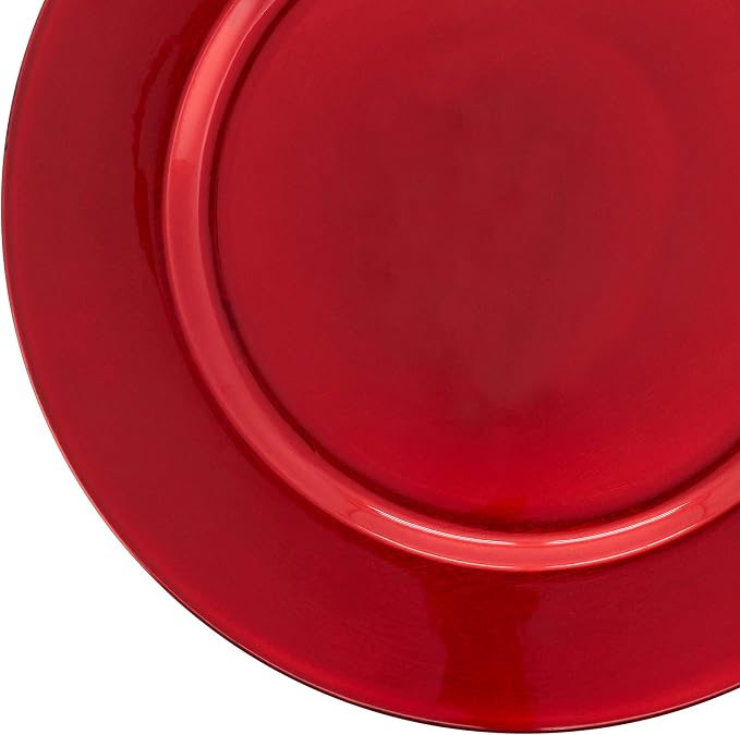 SARO LIFESTYLE Decorative Charger Plates, 13” Round Plastic Charger Plates, Set of 4 – Elegant Table Décor for Events, Weddings & Home Dining, Red