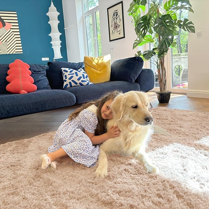 OLANLY 10x12 Machine Washable Large Area Rugs for Living Room, Bedroom, Soft Fluffy Shaggy Bedside Rug, Indoor Floor Carpet for Kids Girls and Boys, Dorms, Nursery, Home Decor Aesthetic, Beige