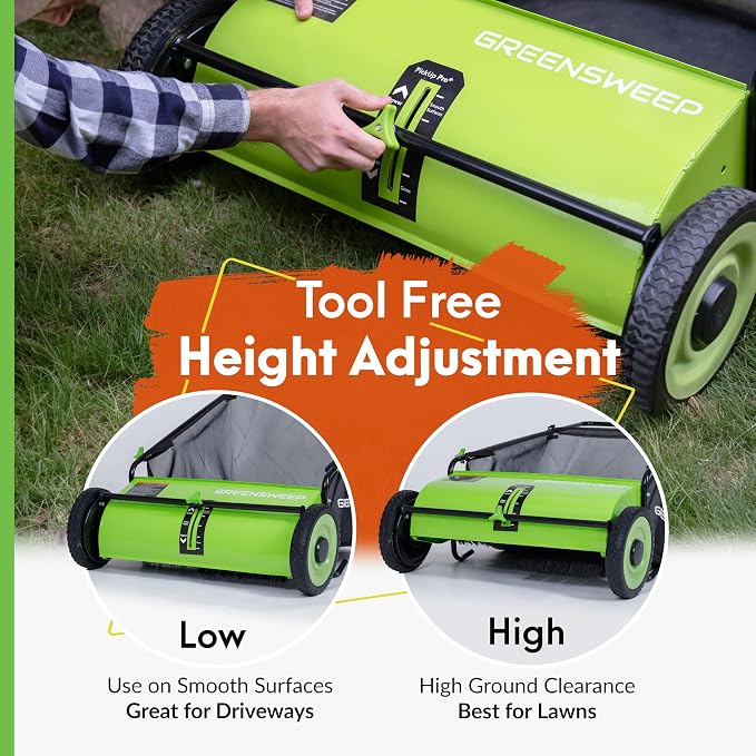 GreenSweep Pickup Pro XL V26 Garden Sweeper – Manual Push Lawn Sweeper for Leaves, Grass Clippings & Garden Debris – Adjustable Height Leaf Collector