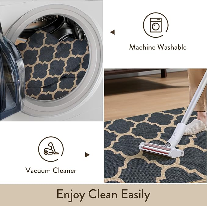 Lahome Moroccan 3x5 Outdoor Rug, Easy Jute Blue Washable Rug for Entryway Front Porch, Geometric Trellis Woven Non Slip Door Mat for Entrance, Thin Non Shedding Farmhouse Throw Rugs for Balcony
