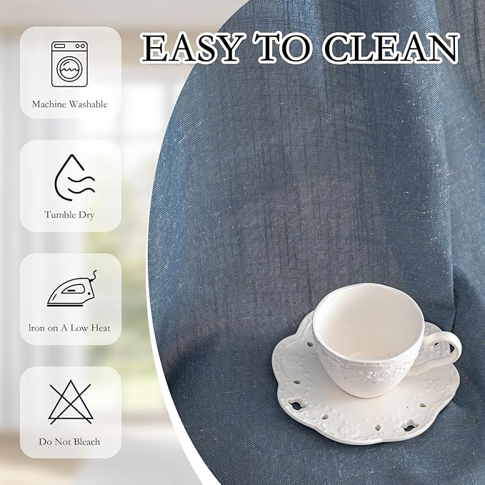MYSKY HOME Short Semi Sheer Blue Curtains for Bedroom 63 Inches Long Light Filtering Privacy Drapes for Small Window Boho Home Decor Curtain for Dining Room, 50" x 63", Dusty Blue, 2 Pieces