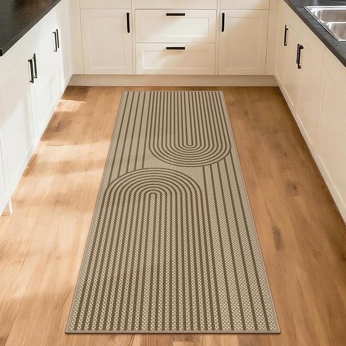 Faux Jute Hallway Runner Rug, 2' x 6' Kitchen Runner, Brown Farmhouse Ultra-Thin Washable Non-Slip Carpet Runner for Laundry, Bedroom, Backyard, Outdoor, Home Decor