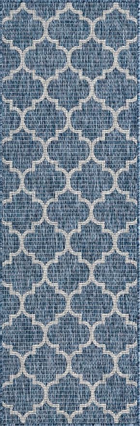 Unique Loom Outdoor Trellis Collection Area Rug (2' x 6' 1" Runner, Navy Blue/ Ivory)