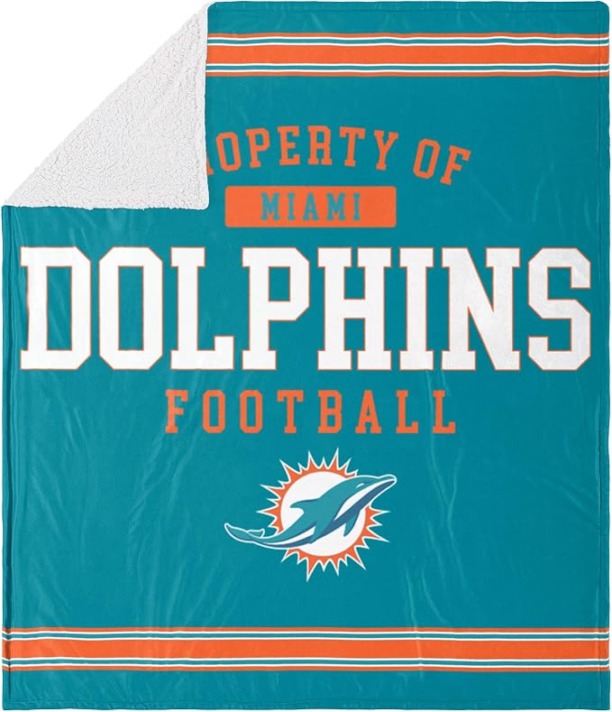 FOCO Miami Dolphins NFL Team Property Of Sherpa Fleece Blanket