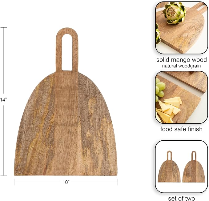 Kate and Laurel Staven Transitional Two-Piece Serving Boards Set; 14 x 10; Set of 2; Natural Wood; Modern Food-Safe Charcuterie Boards from Solid Mango Wood for Use as Kitchen Countertop Decor