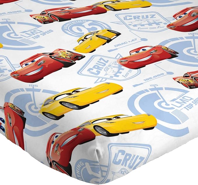 Jay Franco Kids Sheet Cartoon Set with Fitted, Flat Sheets & Pillow Cover - Ultra-Soft Bedding with Pillowcase for Room Decor, Red - Cars, 4 Piece Full