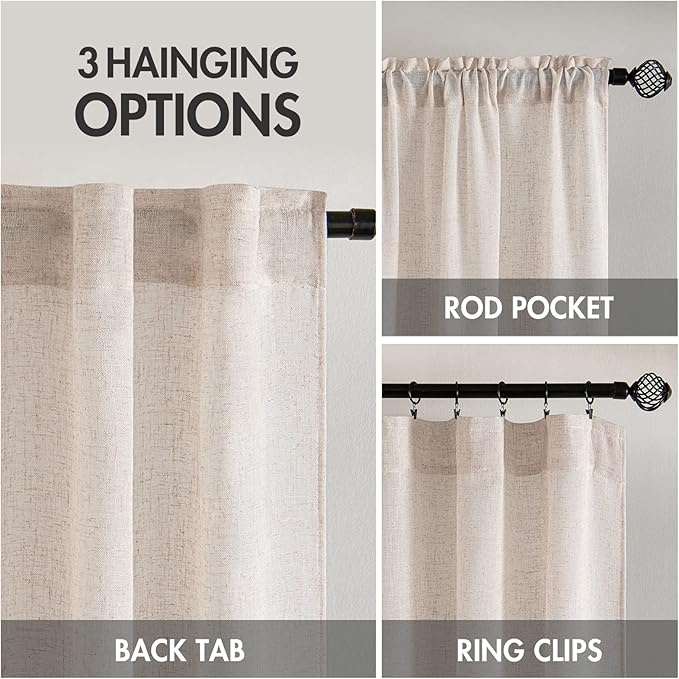 MIULEE Natural White Linen Curtains 84 Inch Length for Bedroom Living Room, Soft Thick Linen Textured Window Drapes Semi Sheer Light Filtering Rod Pocket Back Tab Cream Ivory, 2 Panels, 37x84 Inches