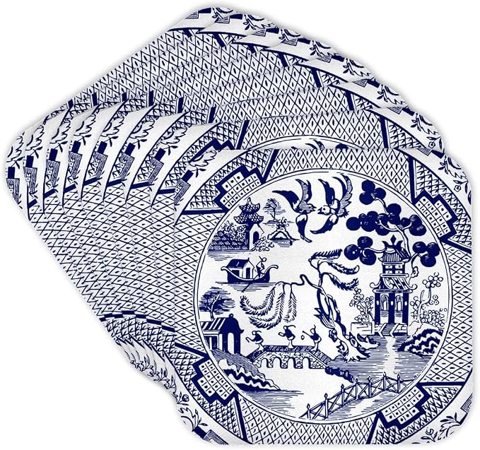 3dRose cst_262242_2 Willow Pattern Detail in Blue and White Soft Coasters (Set of 8)