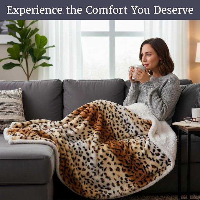 Lavish Home Fleece Sherpa Throw Blanket - Ultra Soft Plush Bed, Sofa or Couch 50" x 60" Tiger Set of 1