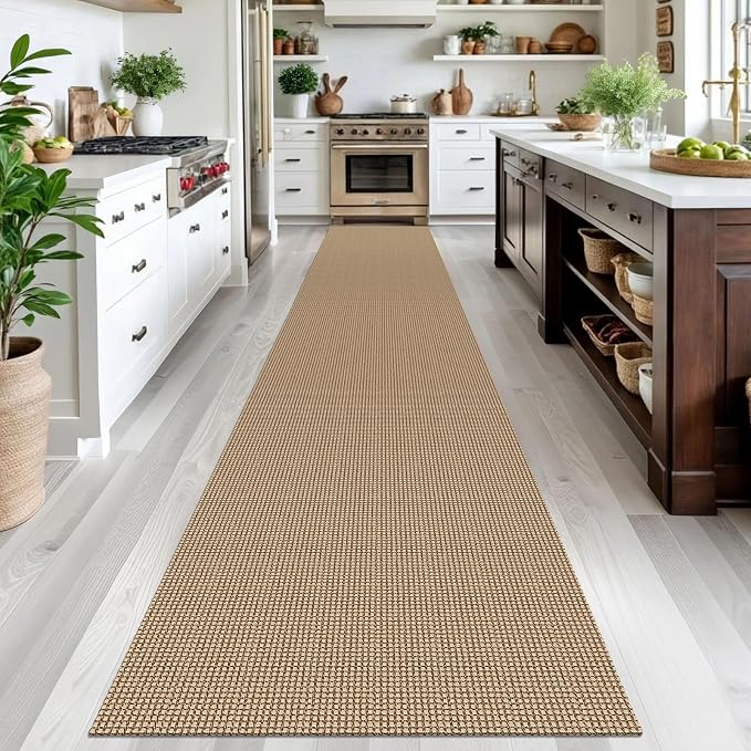 IOHOUZE Washable Exrea Long Hallway Runner Rug 2.6x16 Rubber Backed Kitchen Runner Entryway Runner Indoor, Woven Rugs Floor Carpet for Kitchen Hall Entryway Stair, Orange/Tan/Brown