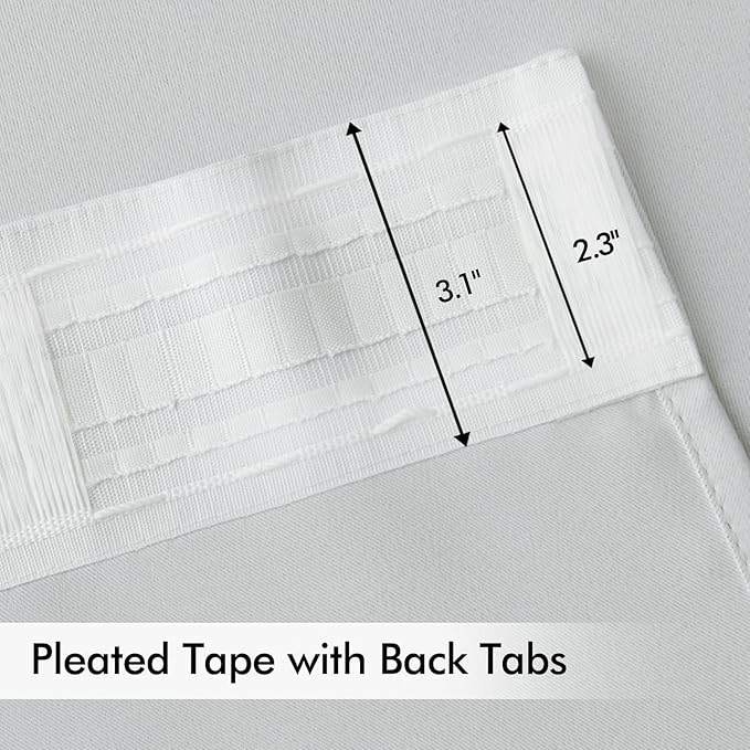 MIULEE Back Tab Light Blocking Curtains 108 Inch Long 2 Panels Set for Living Room Bedroom Privacy, Greyish White Rod Pocket/Pinch Pleated Extra Long Thermal Insulated Room Darkening Blackout Drapes