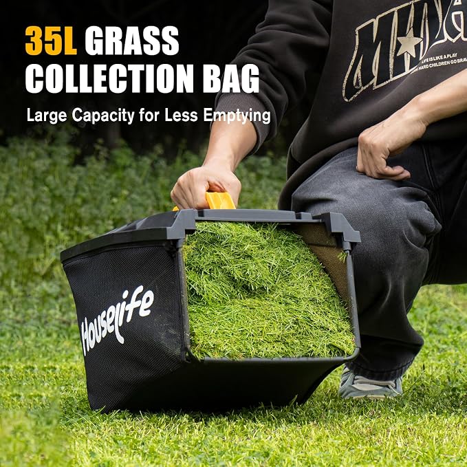 40V Cordless Lawn Mower Compatible with Dewalt 2x20V MAX Battery | 14" Electric Mower with 35L Grass Bag, 6-Position Height Adjustment, Foldable, Suitable for Gardens and Patios (Tool Only)