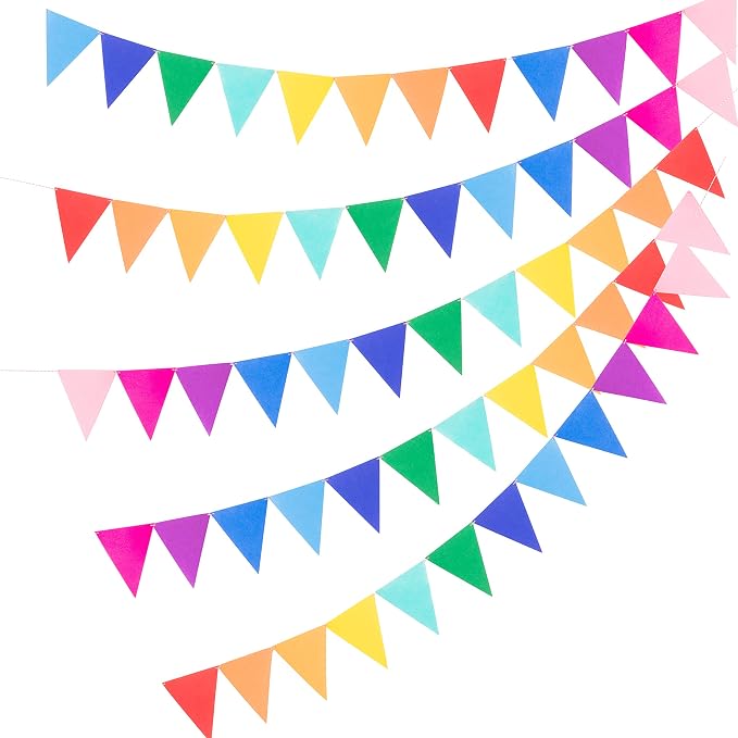 LOVENJOY 5 Assembled Felt Rainbow Banner Garlands, Colorful Pennant Buntings for Classroom or Birthday Party Decoration