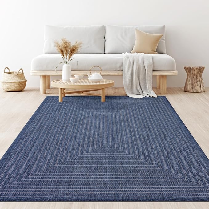 Adiva Rugs Outdoor Indoor Area Rug, Weather Resistant, Easy to Clean, Stain Resistant Floor Mat for Dining Room, Backyard, Deck, Patio (Navy Weiss, 10' x 14')
