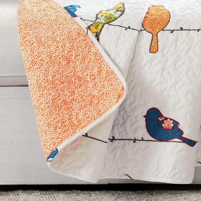 Lush Decor Rowley Birds Reversible Throw Blanket, 50" W x 60" L, Yellow & Gray - Throw Blankets for Bed - Couch Blanket - Farmhouse Throw Blanket for Couch
