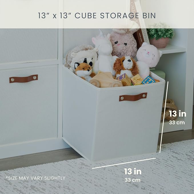 OrganiHaus 13x13 Cube Storage Bins, Set of 4 - Fabric Storage Cubes | Sturdy, holds its shape; odor-free; fits IKEA Kallax and Expedit; vegan leather handles