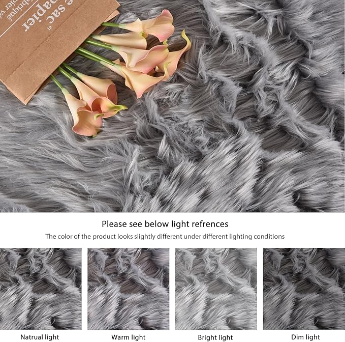 ORINOVA Light Gray Washable Fuzzy Fur Runner Rugs for Living Room Nursery Rugs for Bedroom Faux Sheepskin Shag Rug 2x6 Teen Room Décor