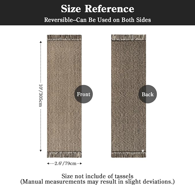 Collive Rug Runners for Hallways, Boho Washable Kitchen Runner Rugs 2.6' x 10' Farmhouse Indoor Entry Hall Carpet, Natural/Black Modern Hand Woven Bathroom Runner Carpet for Entrance Porch Decor
