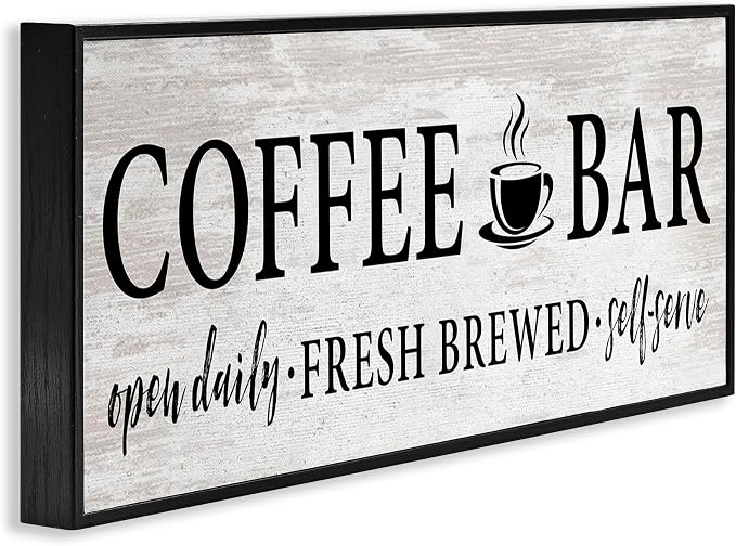 Stupell Industries Coffee Bar Cafe Sign Rustic Pattern Kitchen, Design by Lettered and Lined, 30 x 13, Black Framed | Stupell Industries | Black, 30 x 13 Inches, Easy to Hang and Sturdy, Made in USA, by Lettered and Lined