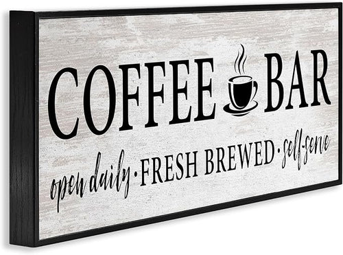 'Coffee Bar Cafe Rustic Sign'| Framed Giclee Art | Stupell Industries | Black, 24 x 10 Inches, Easy to Hang and Sturdy, Made in USA, by Lettered and Lined