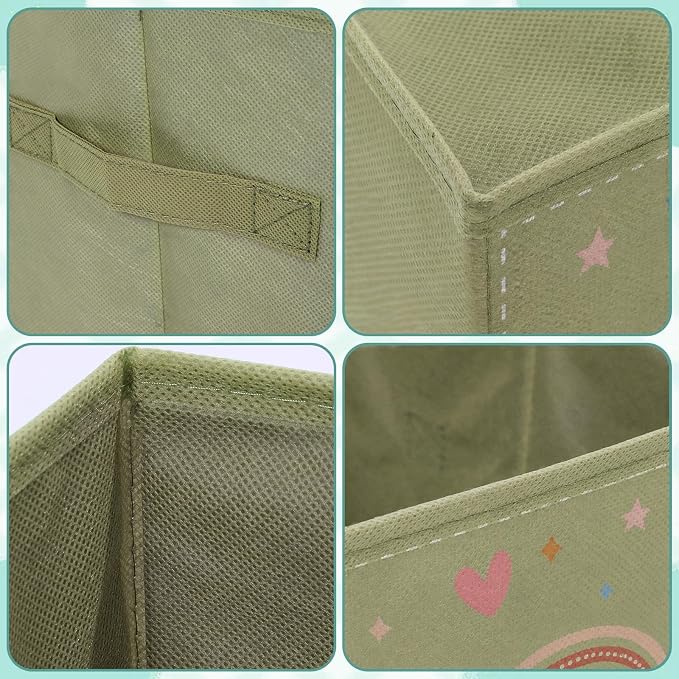 Bokon 6 Pcs 11 Inch Boho Rainbow Classroom Storage Bins Back to School Classroom Foldable Fabric Storage Basket with Handles Organizing Boxes for Daycare Elementary School Shelves Toys Books
