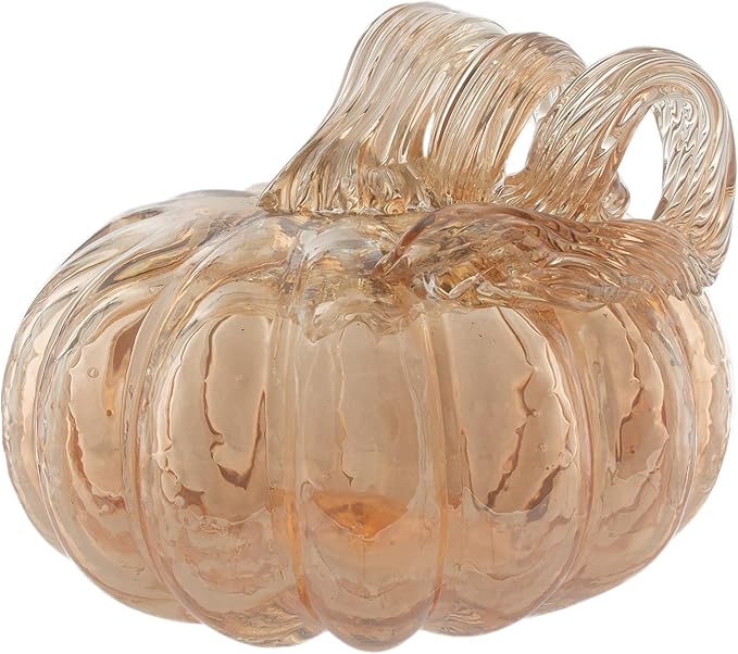Boston International Handblown Art Glass Pumpkin Thanksgiving Halloween Decorations for Home, Small, Apple Cider
