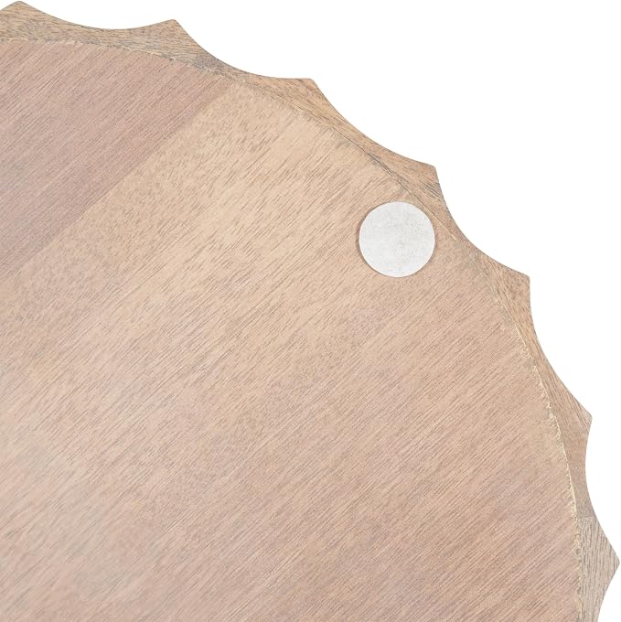 Kate and Laurel Lissi Decorative Round Tray with Wavy Design; 15 Inch Diameter; Natural Wood; Modern Scalloped Circle Serving Tray for Coffee Table Ottoman; Dining Table; or Entryway Tray