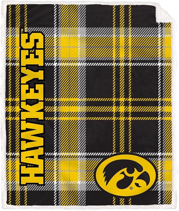 NCAA Iowa Hawkeyes Playmaker Plaid Ultra Cozy Sherpa Throw