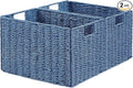 Vagusicc Wicker Storage Basket, Set of 2 Hand-Woven Paper Rope Wicker Basket, Large Storage Baskets for Organizing Toilet Paper, Foldable Cube Storage Organizer Bins for Shelves (Blue)