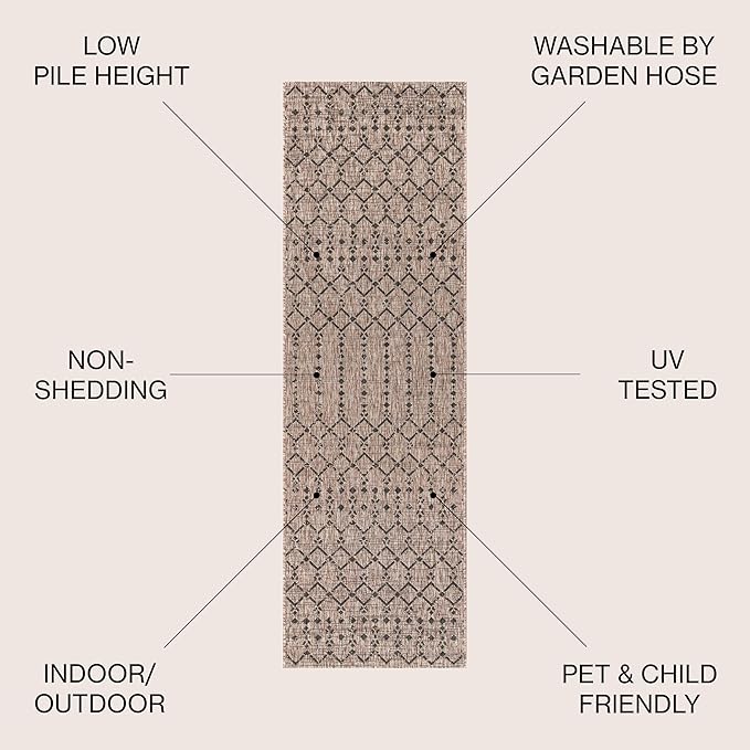 JONATHAN Y Moroccan Geometric Indoor Outdoor Runner Rug 2X20 Natural/Black, Ourika Textured Weave for Backyard, Patio, Porch, Easy-Cleaning, High Traffic, Pet-Friendly, Non-Shedding (SMB108D-220)
