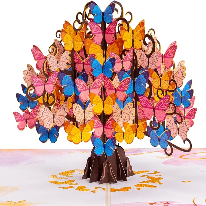 Paper Love Pop Up Cards 2 Pack - Includes 1 Orchids and 1 Butterfly Tree, For All Occasions, Mother Day, Birthday, Just Because- Includes Envelope and Note Tag
