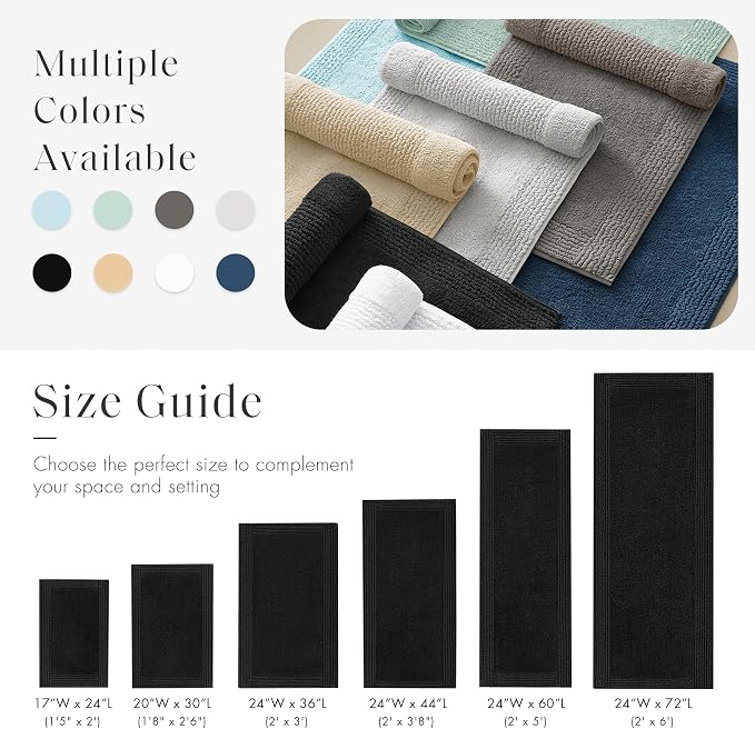 Madison Park Splendor Reversible 100% Cotton Bath Rug, 17 x 24, Black | Tufted Bathroom Mat, 3000 GSM, Hotel Quality, Luxurious Plush, Medium Pile, Absorbent, Quick Dry, OEKO-TEX, Shower Room Décor