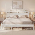 LIKIMIO King Size Bed Frame with 2-Tier Storage Shelf Headboard | Wood Platform Bed, Camas King with Strong Metal Supports, Sturdy, Noise-Free, No Box Spring Needed, White Maple