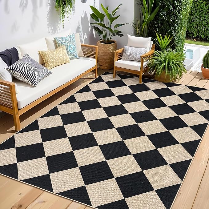 COZYLOOM Washable Area Rugs 5x7 Geometric Rug Modern Diamond Print Area Rug for Bedroom Non Slip Non Shedding Floor Cover Stain Resistant Contemporary Carpet for Living Room, Dining Room, Black