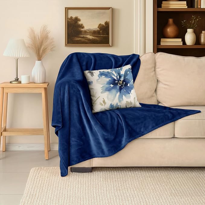 Americanflat 90x90 Fleece Throw Blanket, Blue | Soft and Breathable, For Couch, Bed, Chair, Oversized, Perfect for Home, Bedroom, or Outdoor Use