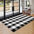 Buffalo Plaid Rug 3'x5' Black and White Checkered Rug Front Door Mat Outdoor Cotton Washable Front Porch Rug Layered Doormats for Front Porch/Farmhouse/Entryway