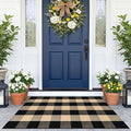 KOZYFLY Buffalo Plaid Area Rugs 2.3x3.6 Ft Brown and Black Rug Washable Front Door Mat Woven Cotton Indoor Outdoor Rug for Front Porch Kitchen Entryway Patio Farmhouse Checkered Doormat