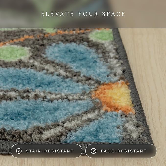 Maples Rugs Reggie Floral Kitchen Rug - Made in USA - Washable, Non Slip Indoor Carpet for Entryway, Foyer, Kitchen, and Bathroom, 1'8 x 2'10, Dark Grey