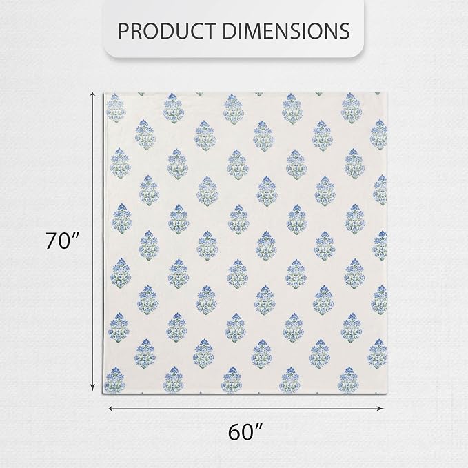Oversized Plush Throw Blanket 60" x 70", Floral Block Print Blue