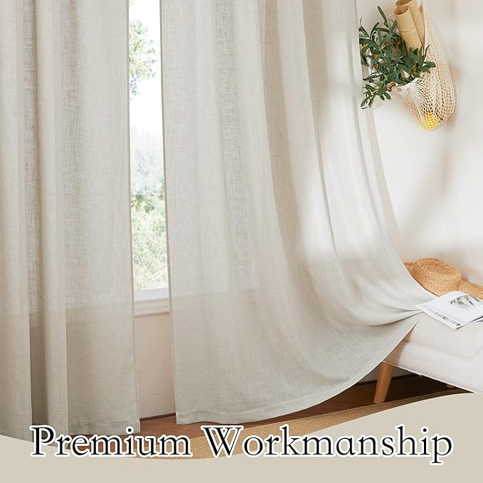RYB HOME Semi Sheer Curtains 102 inches Long, Back Tab Light Filtering Half - Image 5