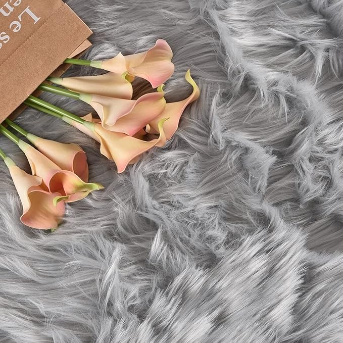 Latepis Grey Sheepskin Rug 4x6 Area Rugs Bedside Fluffy Faux Fur Rug Shag Carpets for Bedroom Living Room Playing Room Décor, Sheepskin