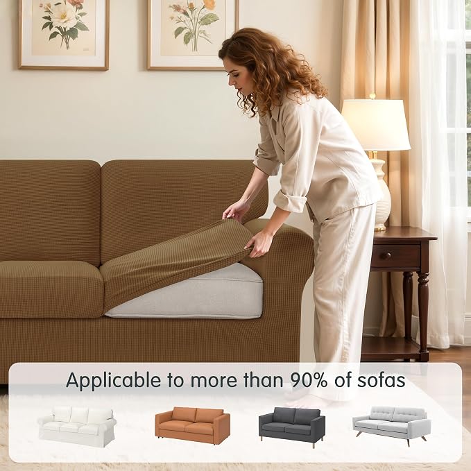 SUBRTEX 7 Pieces Stretch Sofa Slipcover Sets Couch Cover Sets Backrest Cushion Covers Furniture Protector Collection Set for Oversize Sofa Loveseat Chair Slip Covers(Large, Coffee)