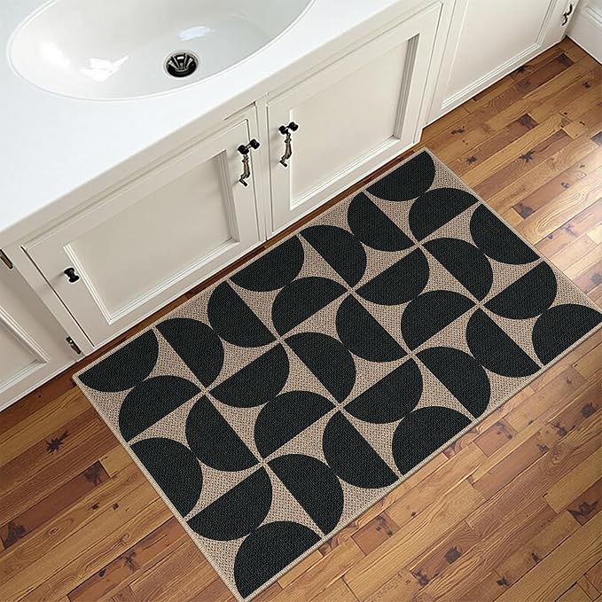 Easy Jute 2x3 Black Semicircle Area Rug,Washable Entryway Rug, Small Modern Door Carpet,Neutral Non-Slip Outdoor Indoor Farmhouse Rug for Kitchen Patio Entry Porch