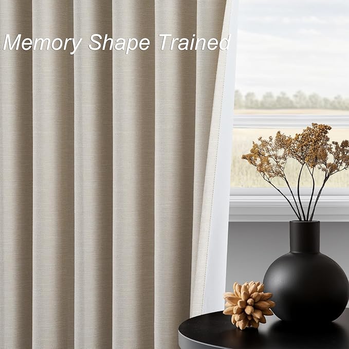 Topfinel Blackout Curtains for Bedroom 96 Inch Long, Beige Tan Boho Energy Efficient Insulated Floor to Ceiling Track Curtains Tab Top 2 Panel Set Flax Linen Cream Champagne Curtains Dining Room