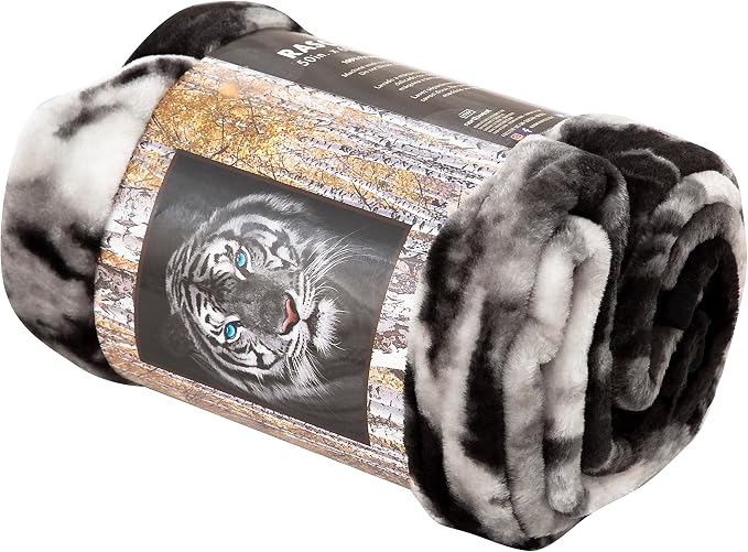 Northwest Wild Heritage Raschel Throw Blanket, 50" x 60", White Tiger