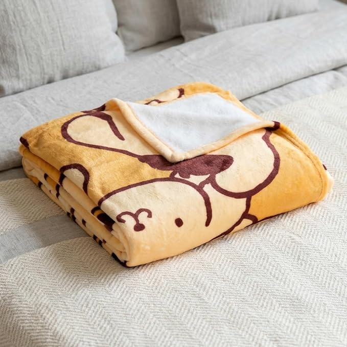 Sanrio Pompompurin Bedding Plush Blanket 90 in x 62 in – Soft Cozy Kawaii Throw for Couch, Bed & Travel, Collectible Gift (Officially Licensed Product) by Franco Collectibles®