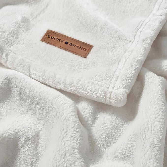 Lucky Brand Solid Plush Throw Blanket, Snowy White, 50"x70" | Soft, Cozy, Timeless Comfort