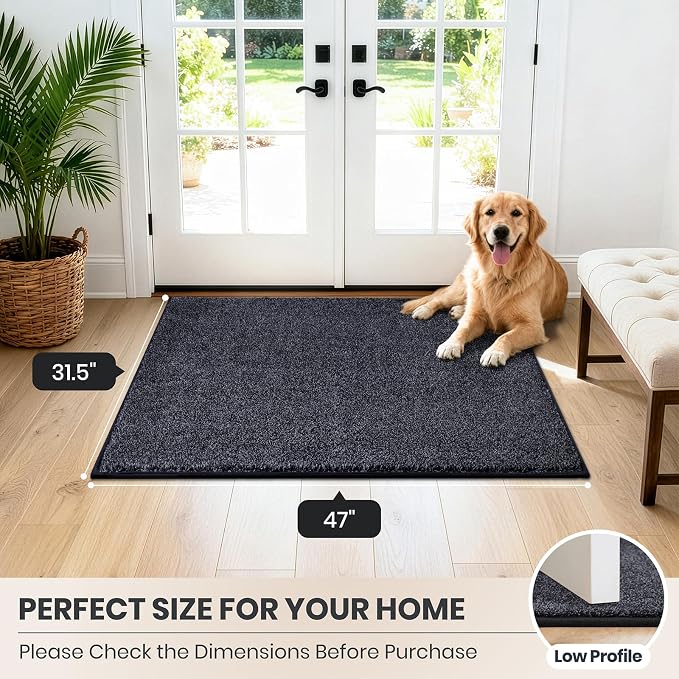 PURRUGS Dirt Trapping Door Mat 31.5" x 47", Non-Slip Machine Washable Entryway Rug, Dog Doormat, Indoor Front Door Mat, Super Absorbent Entry Rug for Muddy Shoes & Paws, Bluish Grey-Black